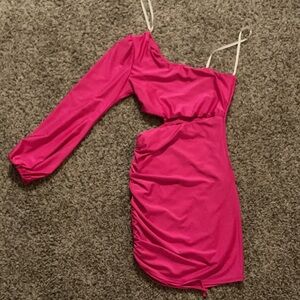 Elegant One-Shoulder Pink Dress